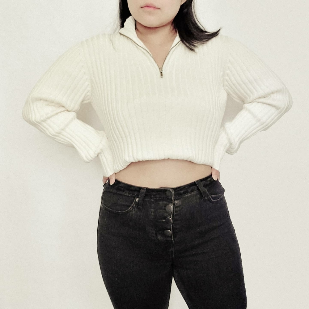 Lauren Ralph Lauren White Quarter Zip Knit Sweater
